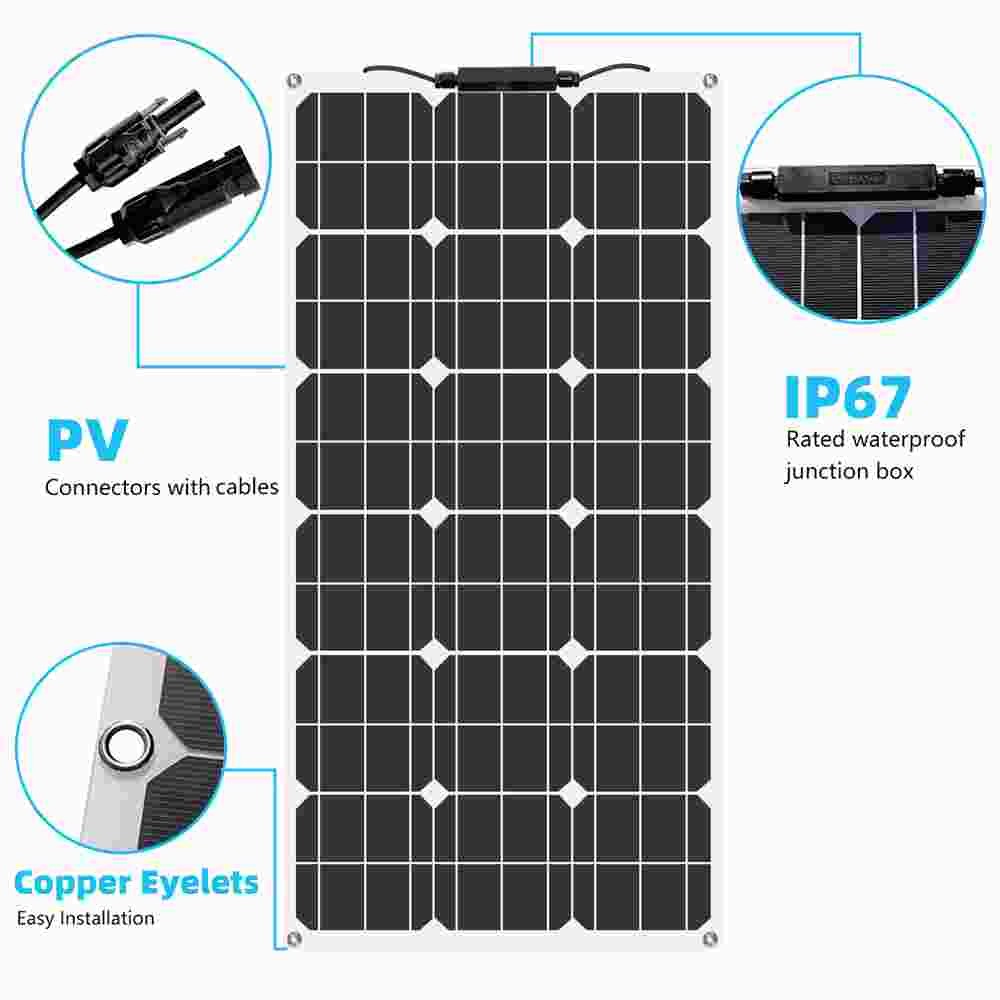 200W Watt Flexible 12V Mono Solar Panel Home RV Rooftop Camping Off-Grid Power