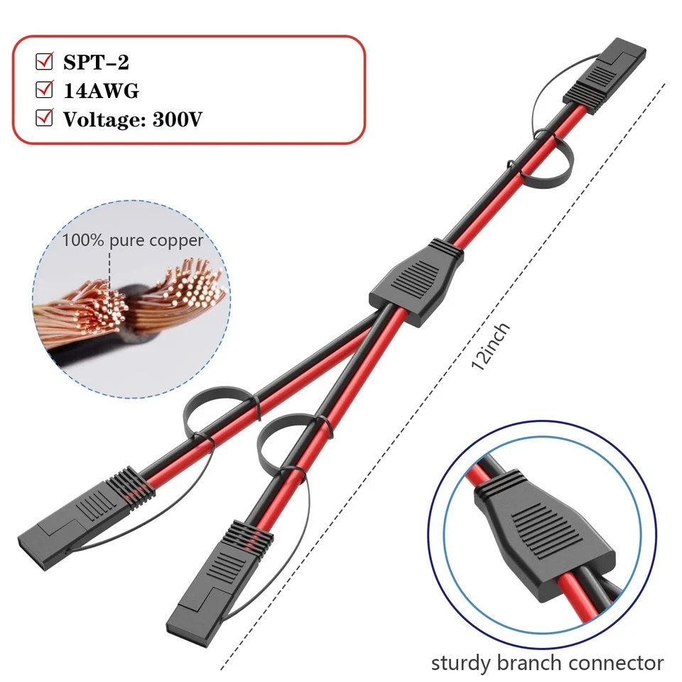 14AWG SAE Y Splitter Cable Quick Disconnect Connector, DC Power…