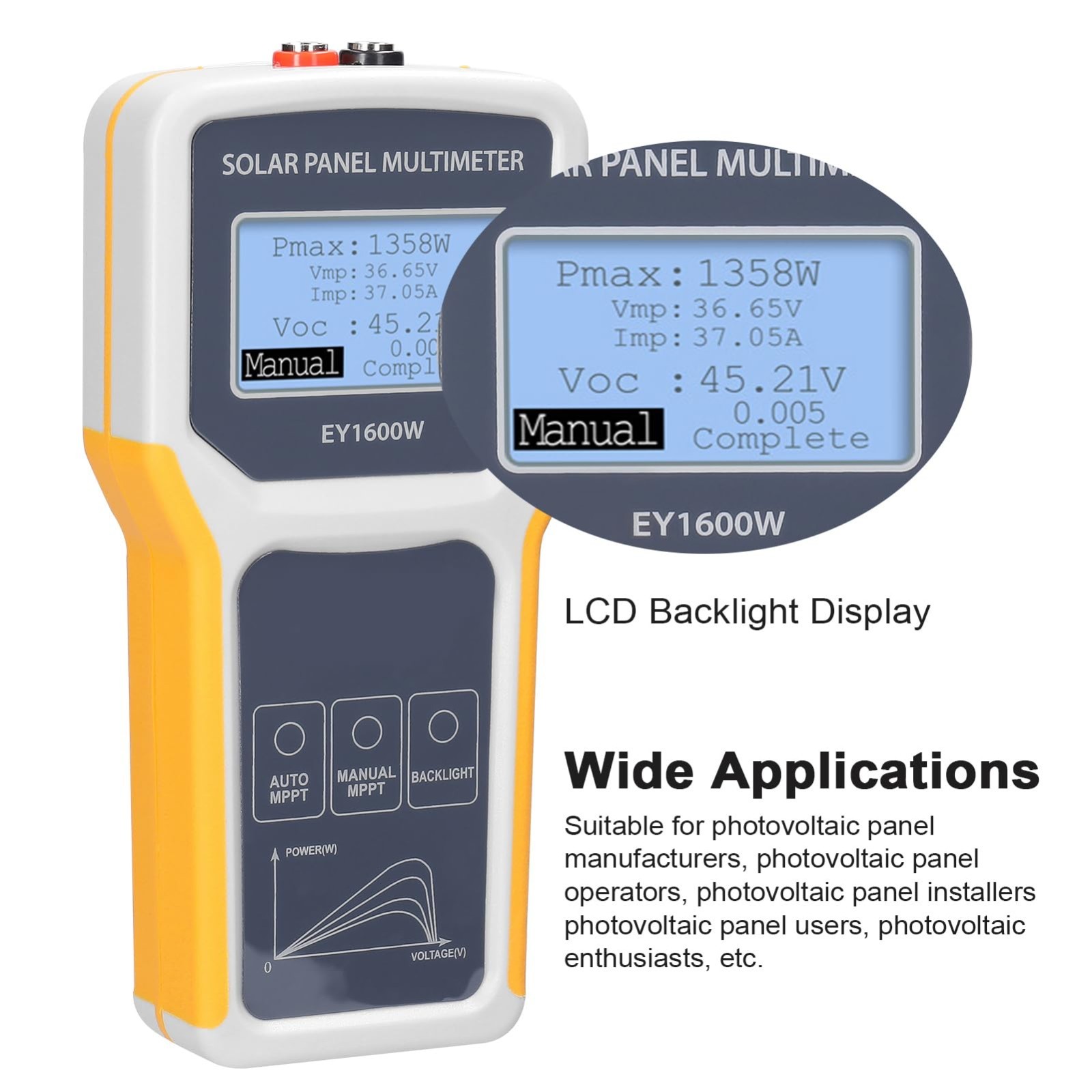 Solar Power Meter 1600W DC/AC Tester for Photovoltaic Panels, MPPT Voltage & Cur