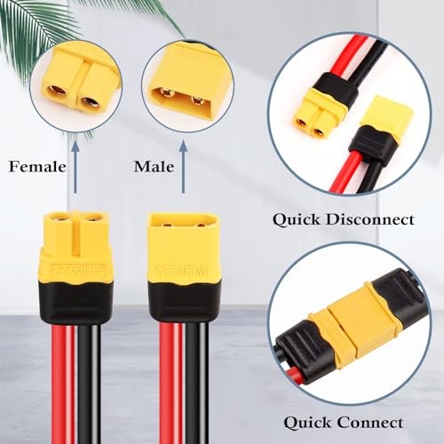 12AWG XT60 Extension Cable 2PCS XT60 to XT60 Cable with Male to Female 3FT