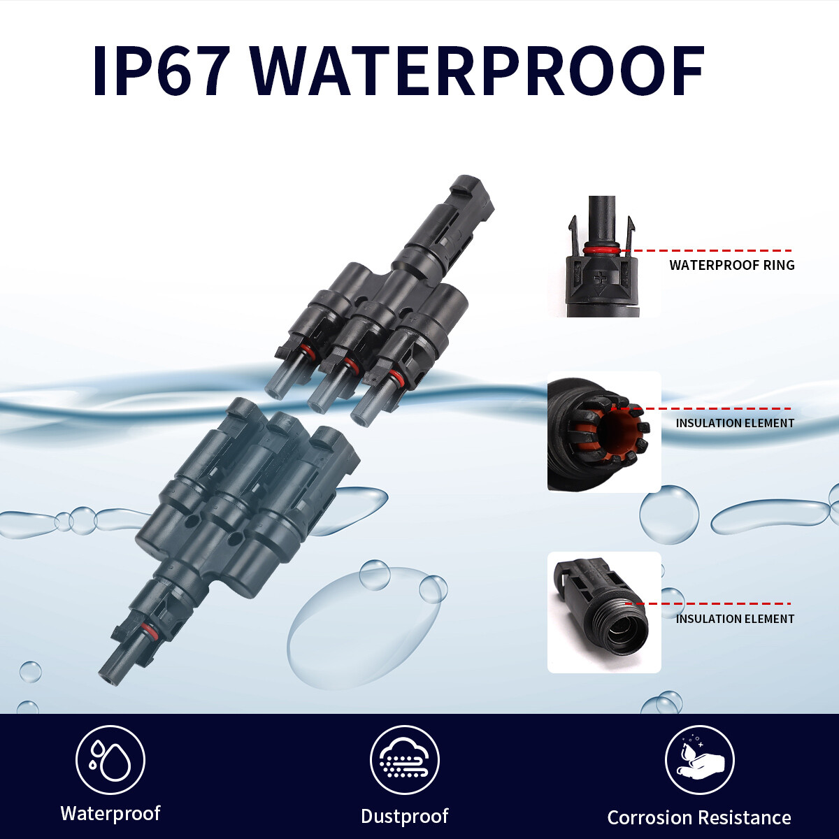 GEYA 1 Pair T Branch PV Solar panel Cable Connectors 2/3/4/5/6 IP67 Male&Female