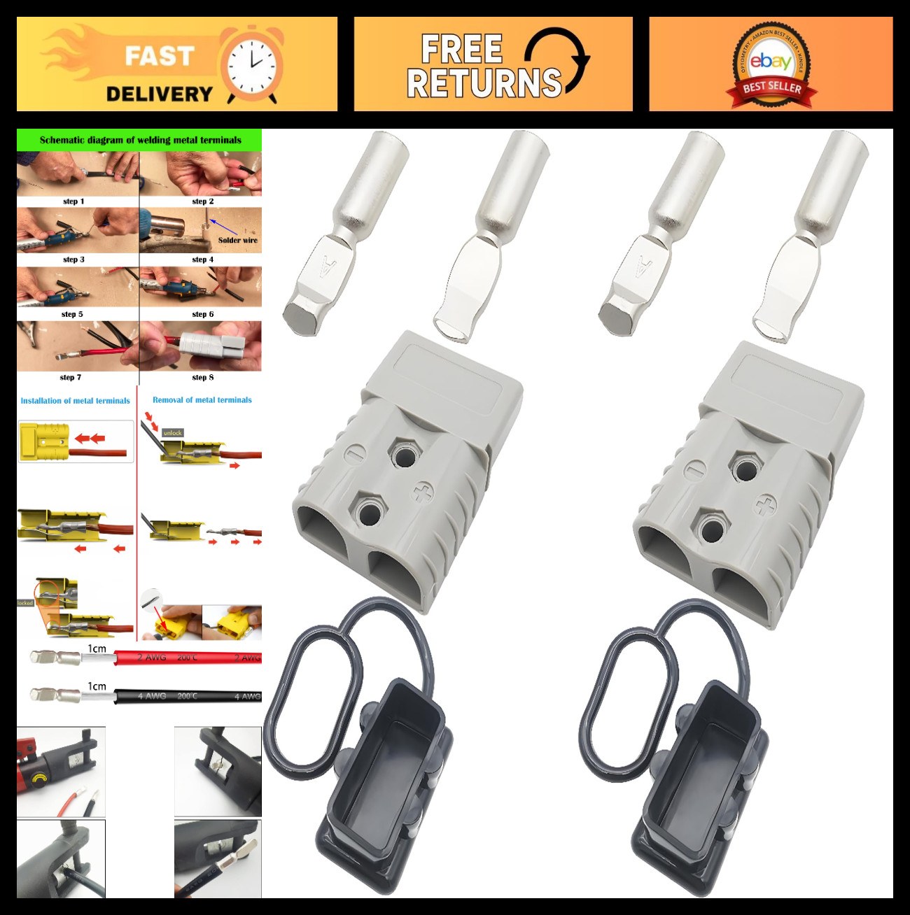 120A Battery Connectors, 600V Quick Connect Modular Power Connectors, Fits 2-4 A