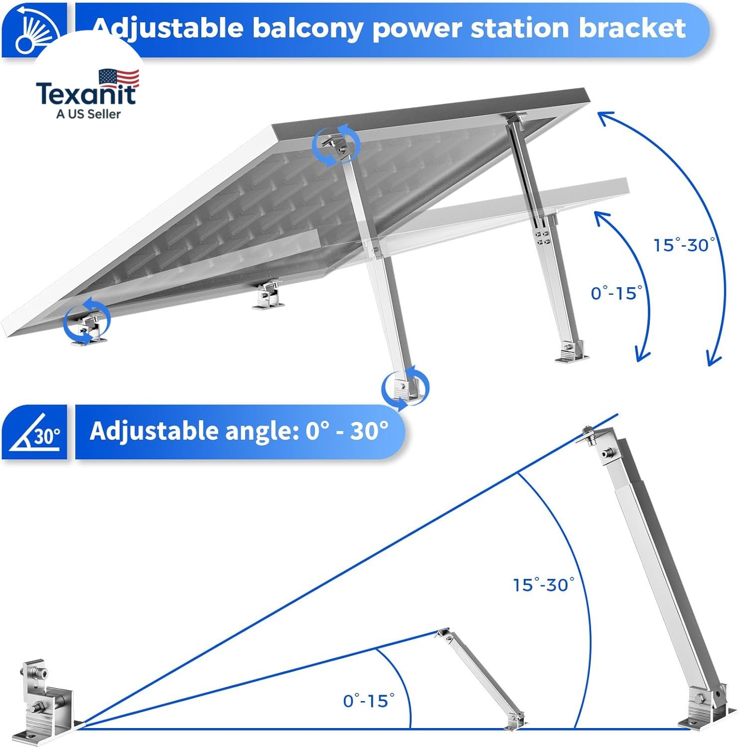 2 Set Adjustable Solar Panel Tilt Mount Brackets Aluminum Alloy Mounting Bracket