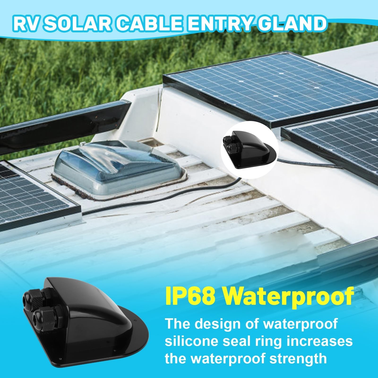 Waterproof Solar Dual Cable Gland Box – 2 Pack, Black, Double Cable Protection f
