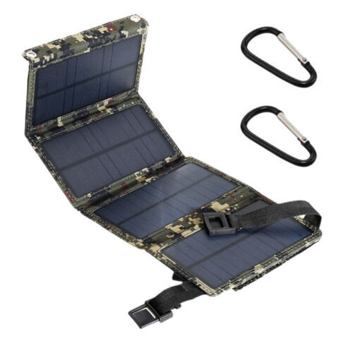 USB 80W Solar Panel Folding Power Bank Outdoor Camping Hiking Phone Charger