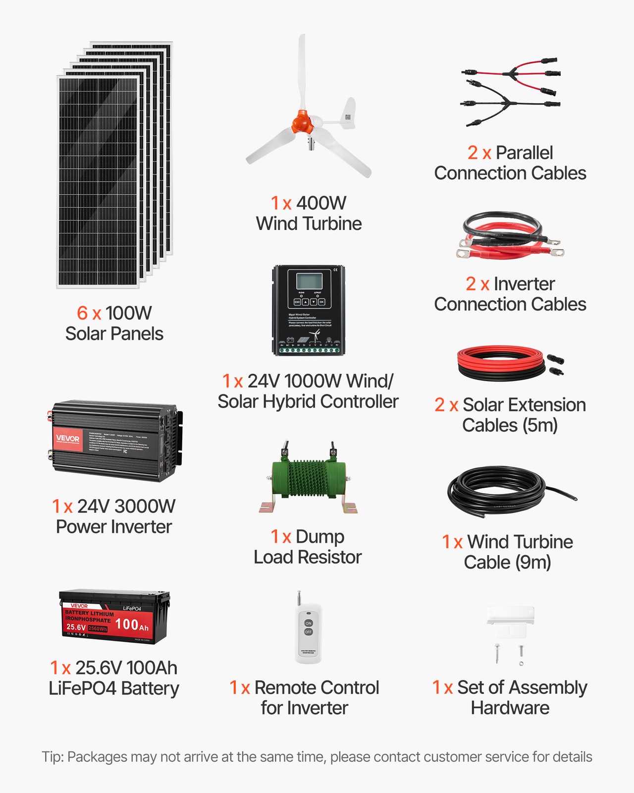 VEVOR 24V 1000W Solar Wind Power Kit 6PCS 100W Solar Panels 400W Wind Turbine