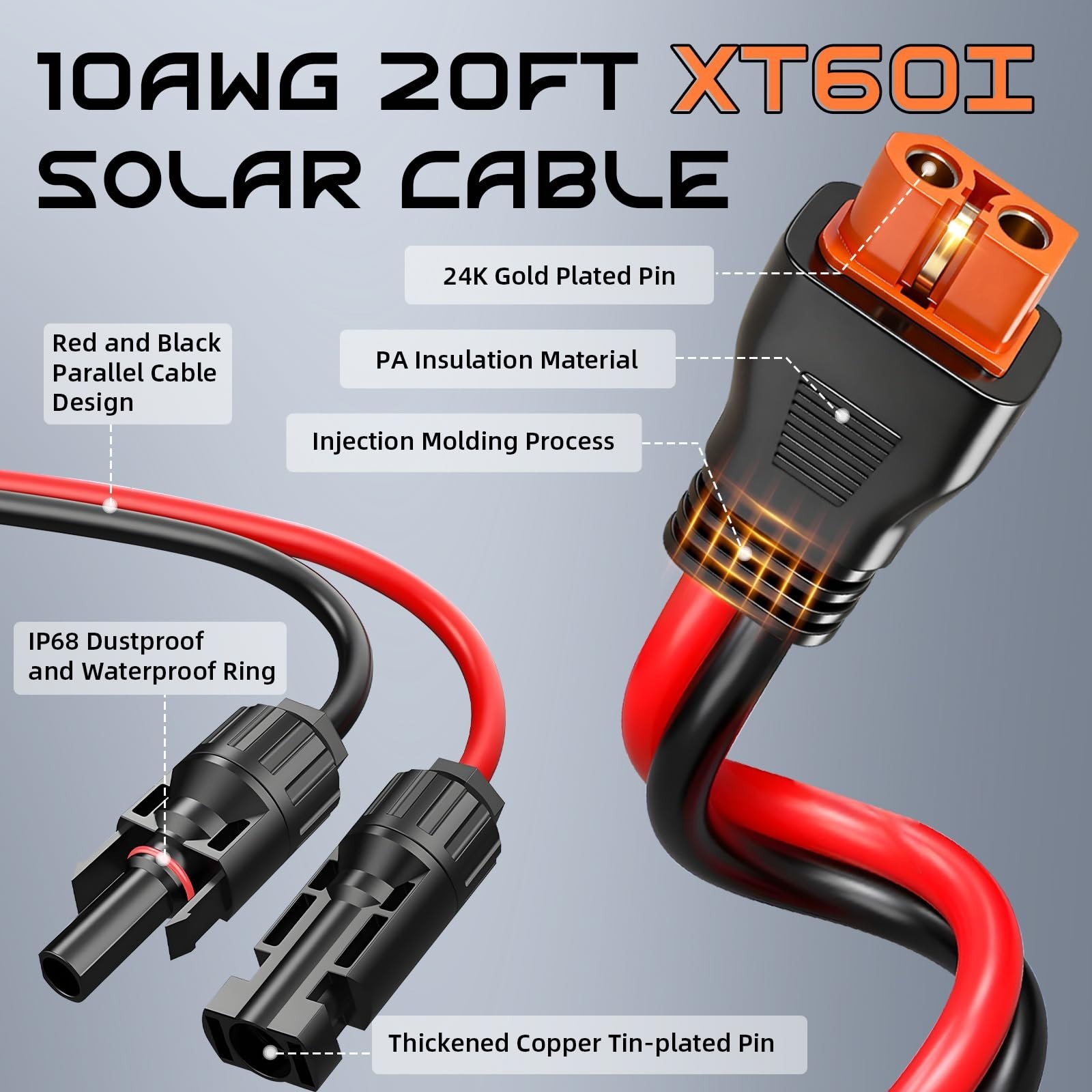 20FT 10AWG Solar Panel Connector XT60i Adapter Extension Cable for EcoFlow Anker