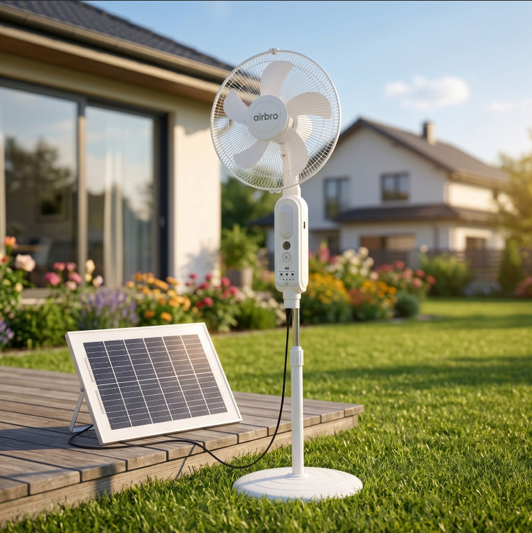 16″ Rechargeable Floor Standing Fan + 2PCS LED Bulbs w/ Remote AC & Solar Charge