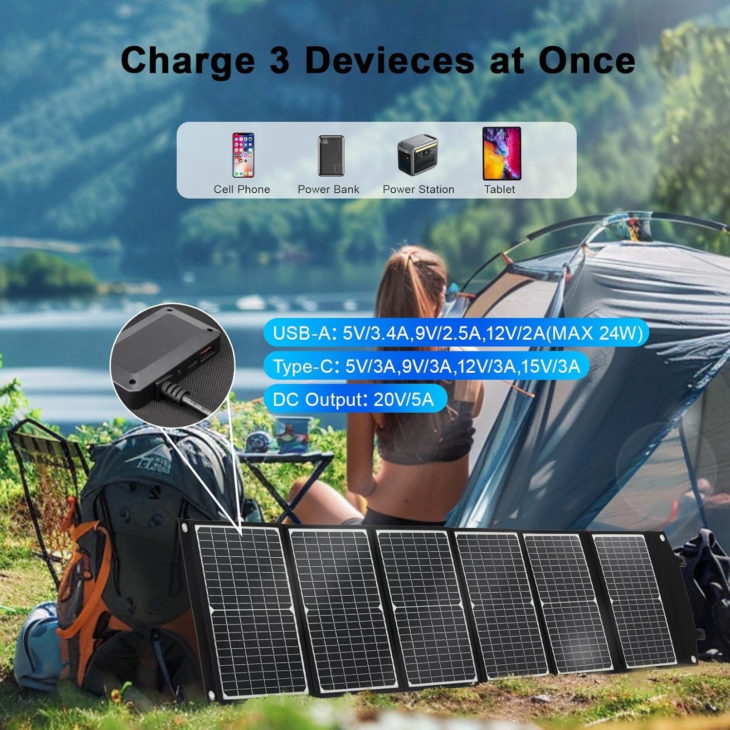 Waterproof 100W Solar Charger – Fast Charge Your Devices Anywhere Outdoors