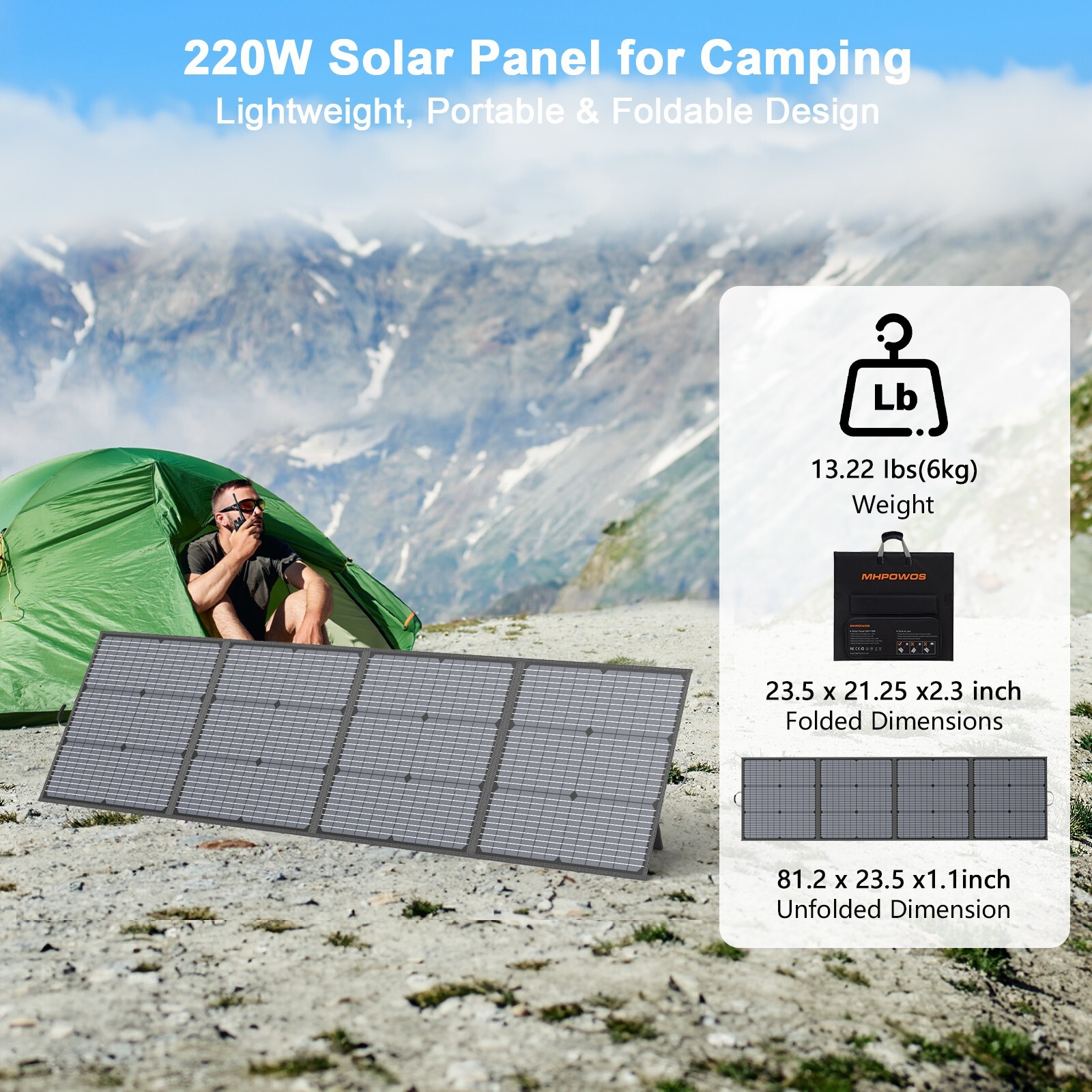 Portable Solar Panel 110W 220W IP67 outdoor camper for Jackery EXPLORER 1000 V2