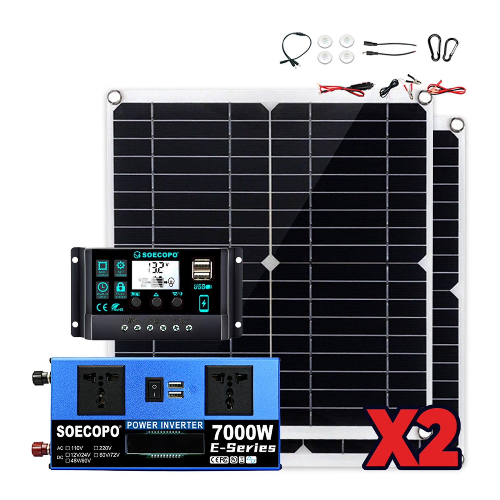 Powerful 7000W Solar Generator Kit | Inverter, 2pcs Solar Panels + Controller