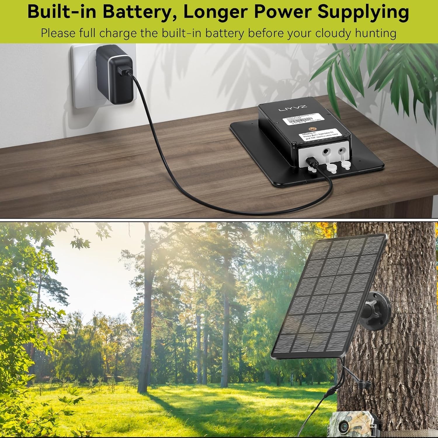 Trail Camera Solar Panel, 3W 6V Output with 5000mAh Rechargeable Battery, Weath