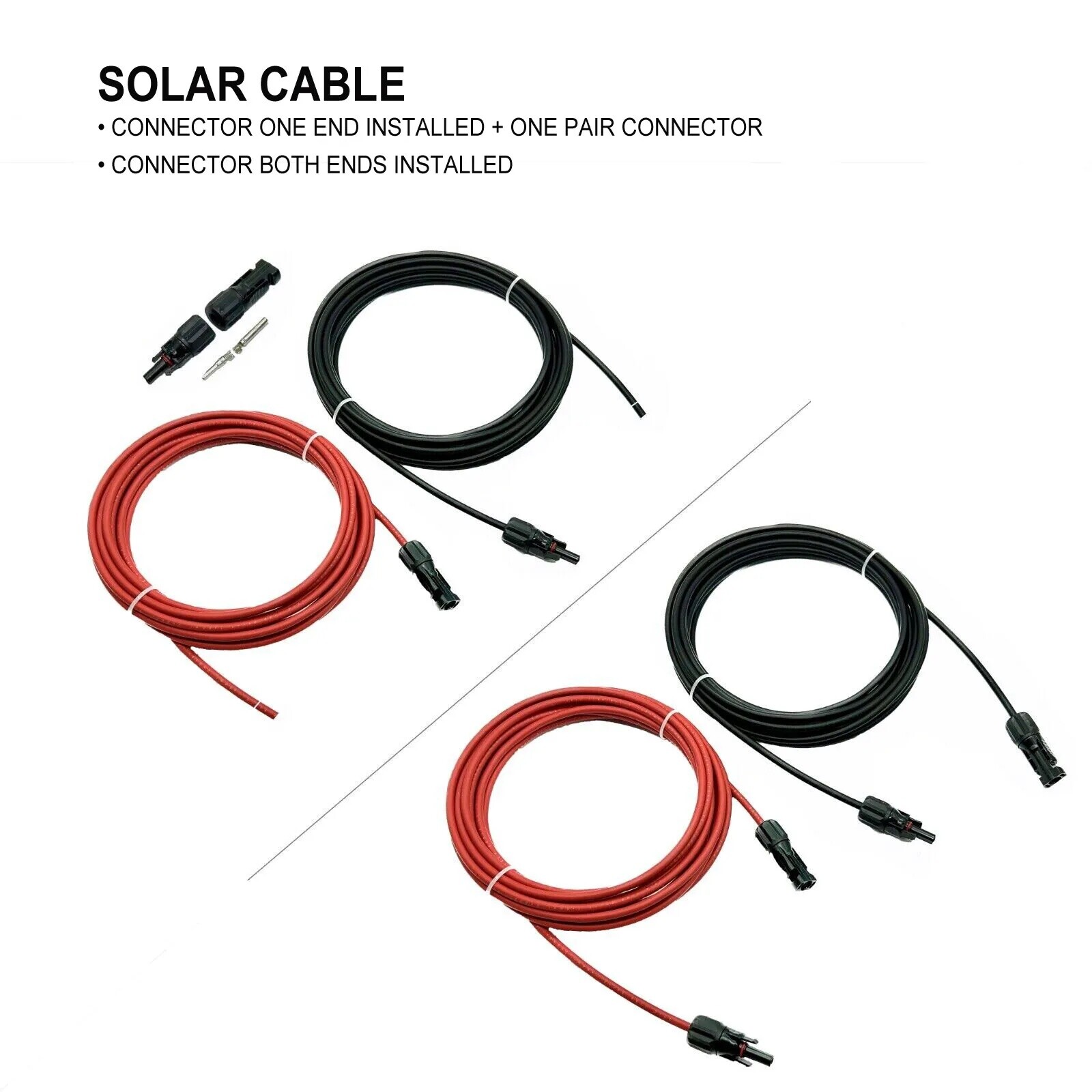 10 AWG Solar Panel Extension Cable PV Wire Solar Connectors Pair Black Red 6mm²