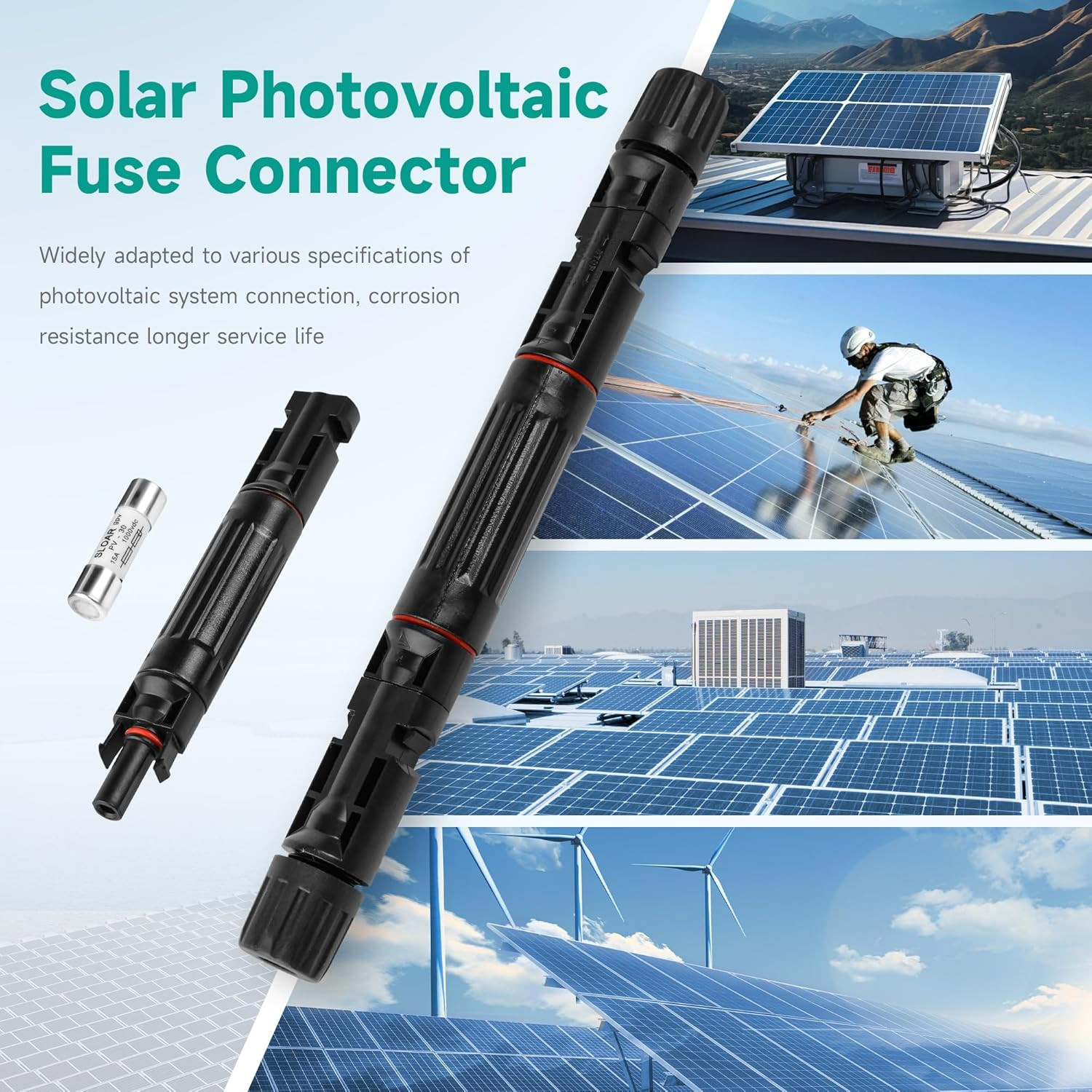 15A 1000V Solar Fuse IP67 Solar Fuse Holder Inline 2 PCS PV Panel String Fuse