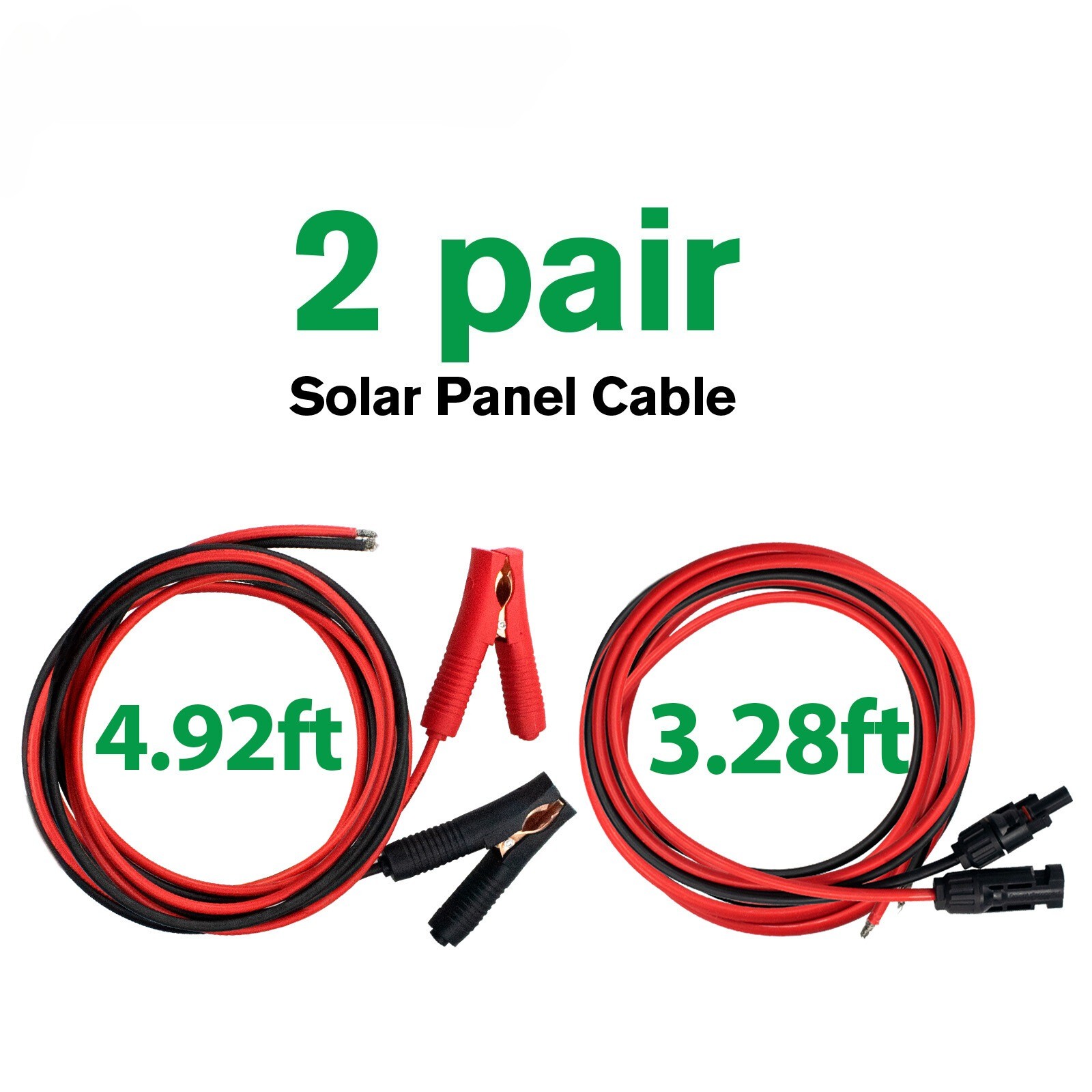 2Pairs Solar Panel Extension Cable with Female & Male Connectors Alligator Clips