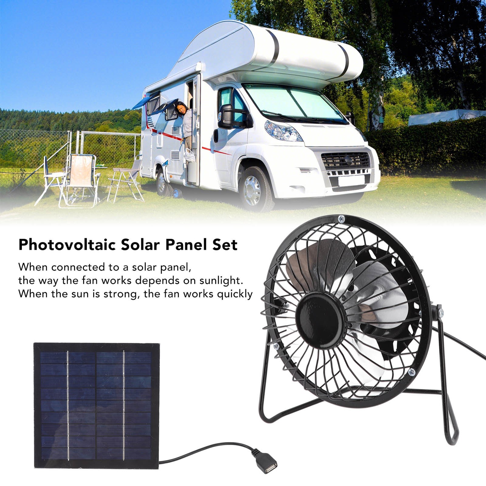 Portable Solar Panel Fan Mini USB Cooling Fan for Greenhouse RVs Camping Attic