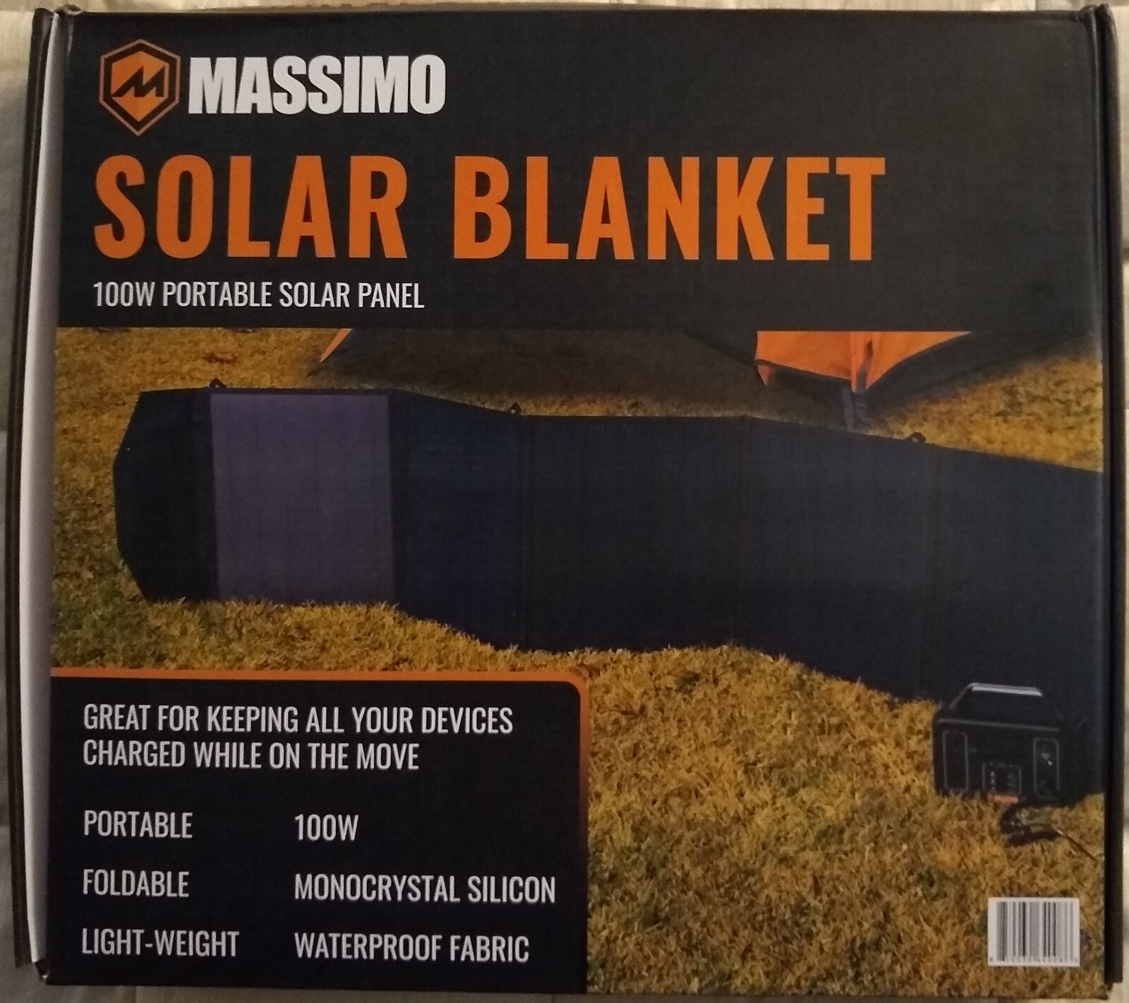 Massimo 100W Portable Solar Blanket Panel Lightweight/Foldable/Waterproof Fabric