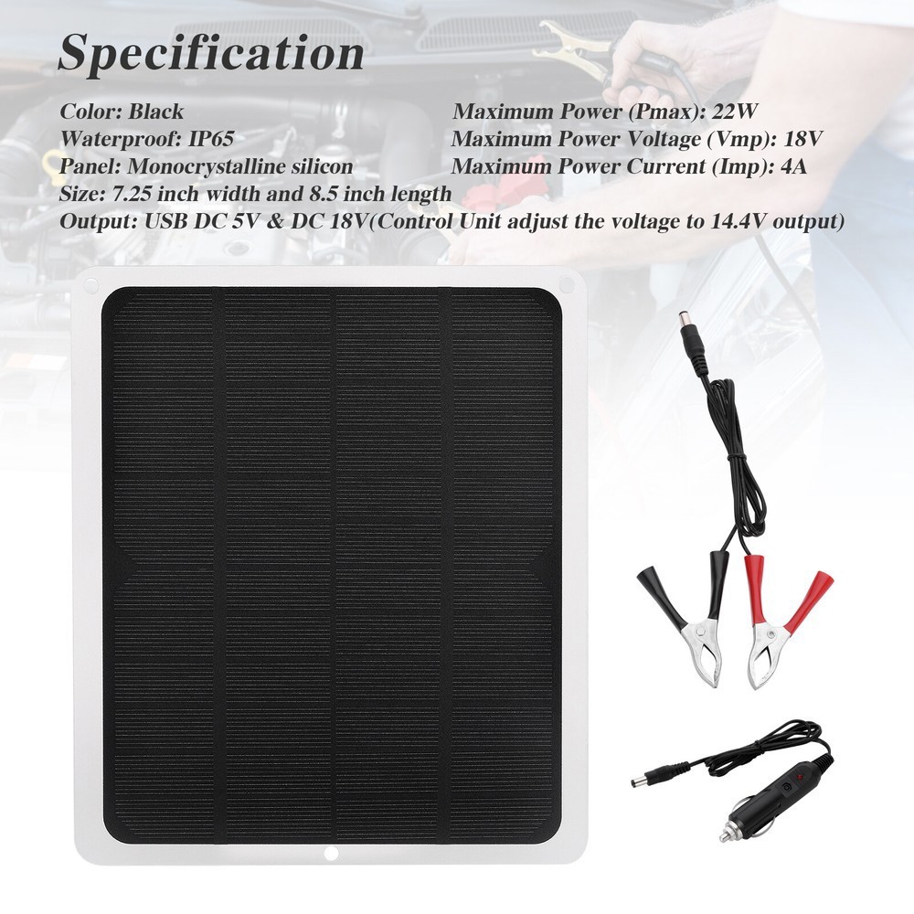 12V Solar Battery Charger – 20W Waterproof Solar Panel Kit 10A Trickle Charger