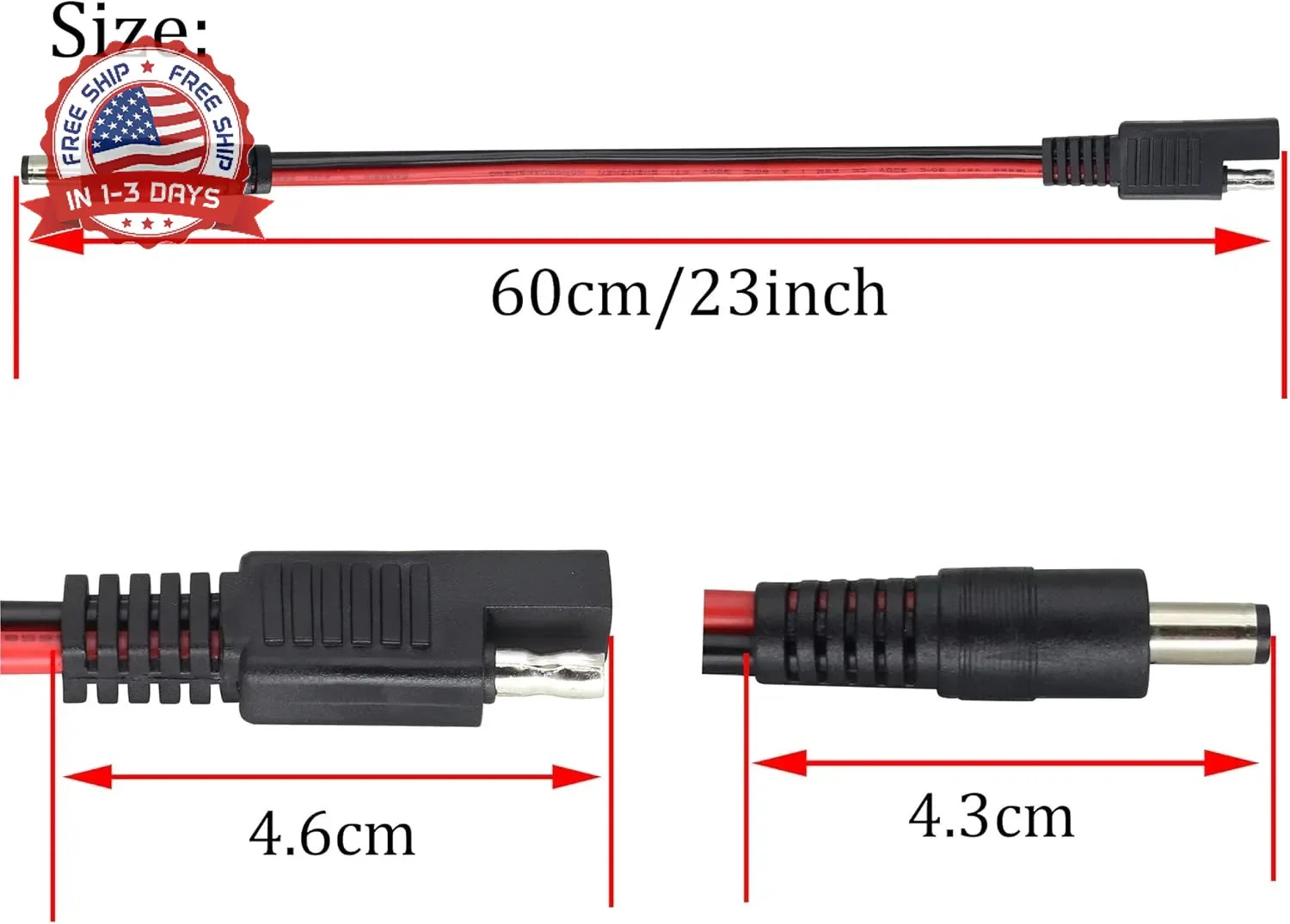 2Pack SAE to DC Adapter Cable SAE Plug to DC 5.5mmx2.1mm Male Connector Cables w