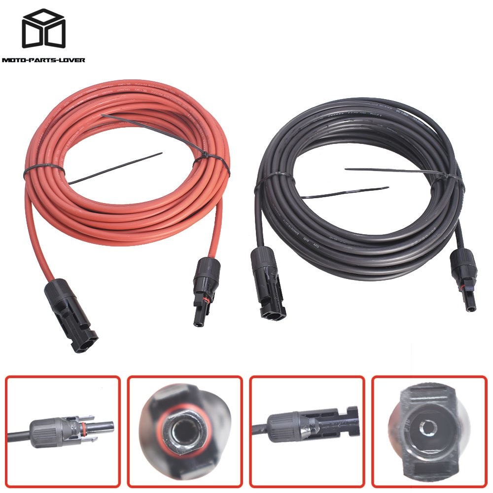 1 Pair Black + Red Wire Connector 10AWG Solar Panel Extension Cable 30 Feet