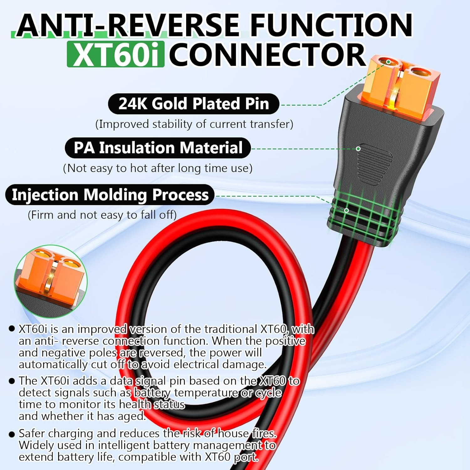 Solar to Xt60I Extension Cable 10AWG 50FT Xt60I Female to Male Connector for RV
