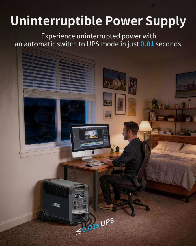 ABOK Ark3600 Portable Power Station,3840Wh LiFePO₄ Solar Generator, Home Use RV