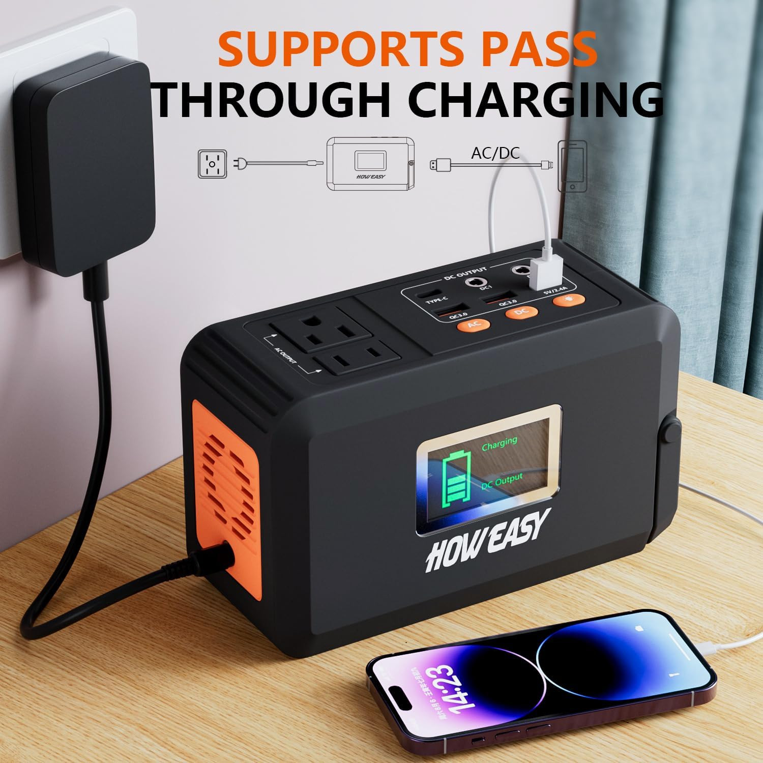 Portable Power Station,120W(240W Peak) Solar Generator,88Wh Lithium Battery Powe