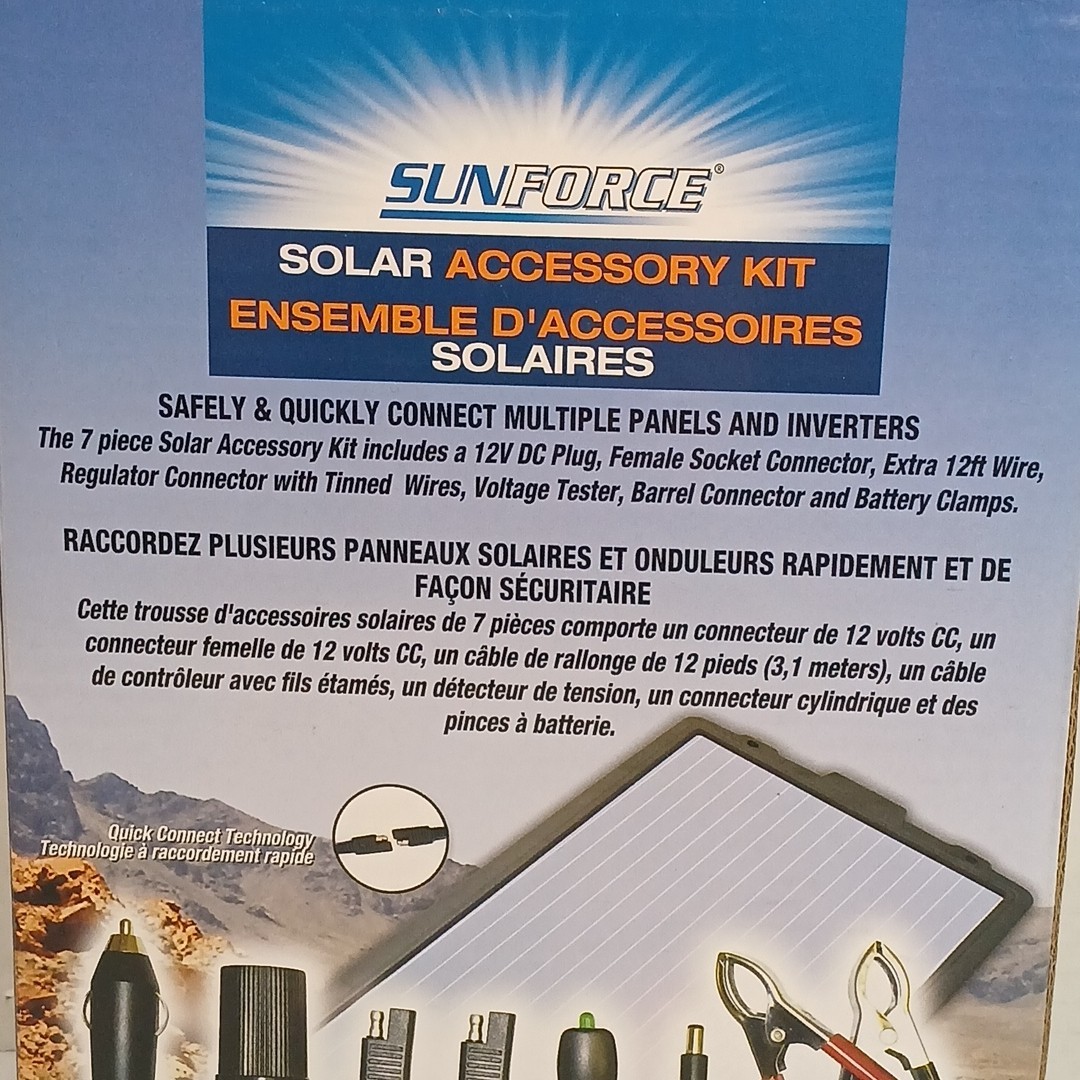 Sunforce 7 Piece Solar Accessory Kit 12V DC Plug Battery Clamps Inverters
