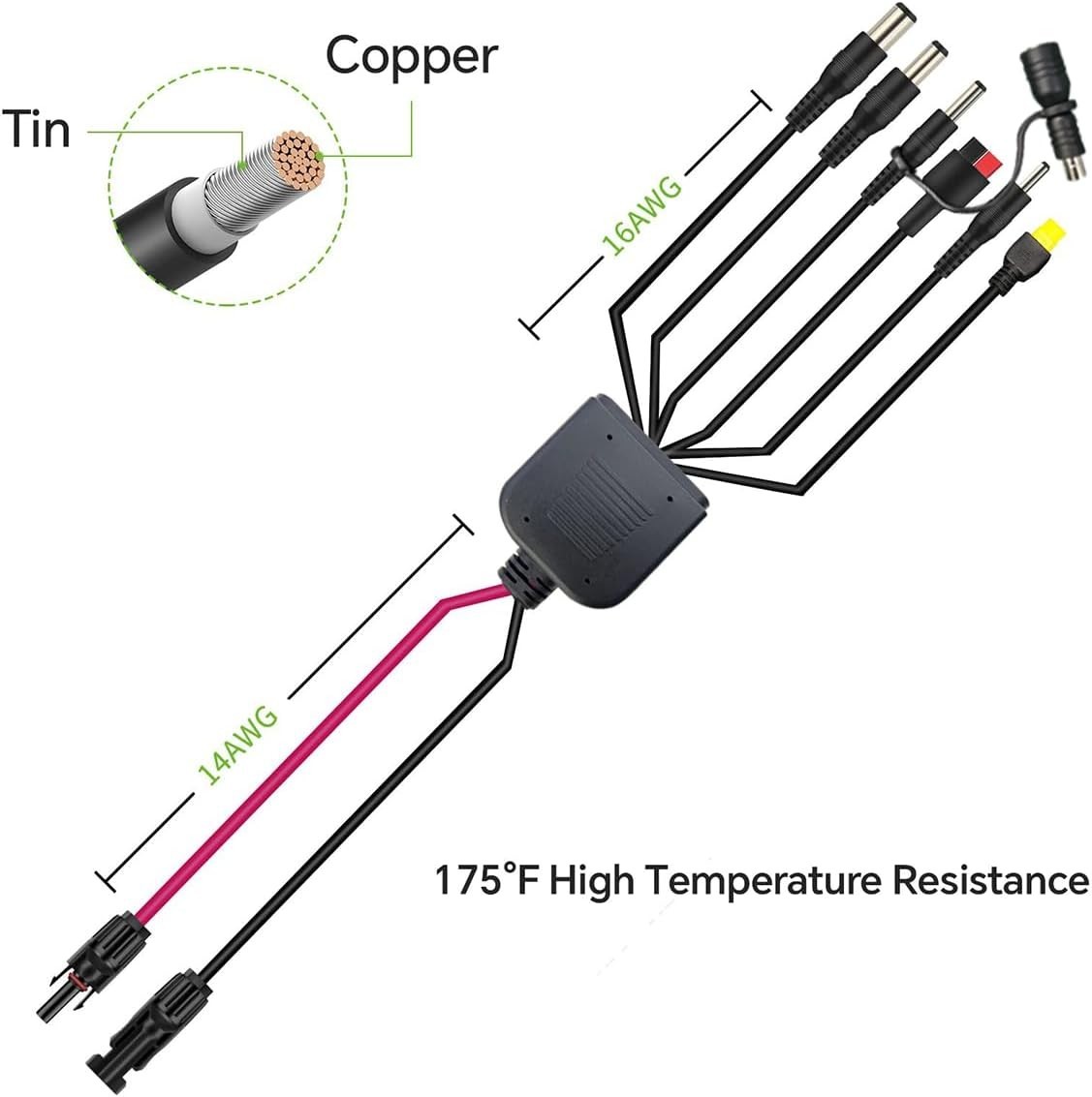 Portable 7-in-1 Solar Charging Adapter, DC8020 to DC7909 with Thick 14AWG Cable
