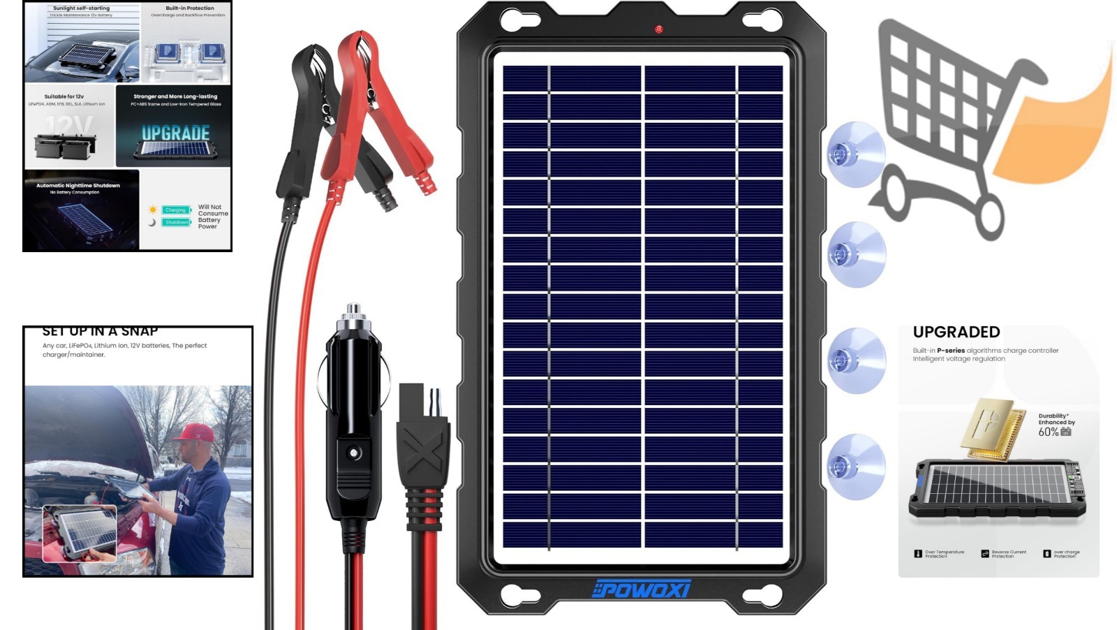 12V Solar Battery Charger Trickle Maintainer Waterproof Kit for Automotive RV