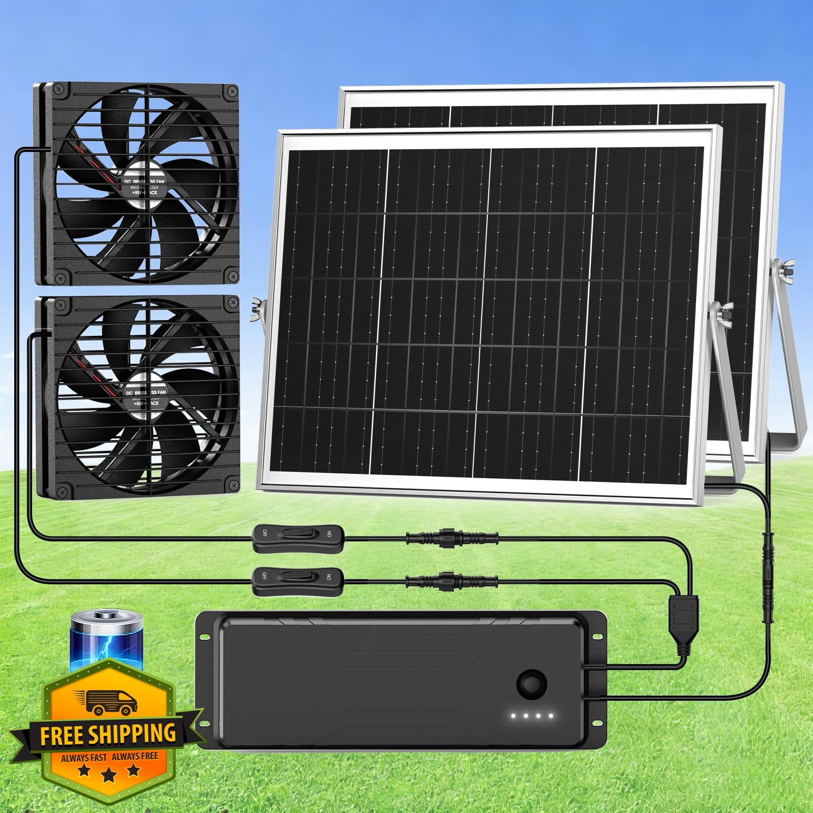 ZIZIWIN 7.5″ Solar Fan Large Battery Backup