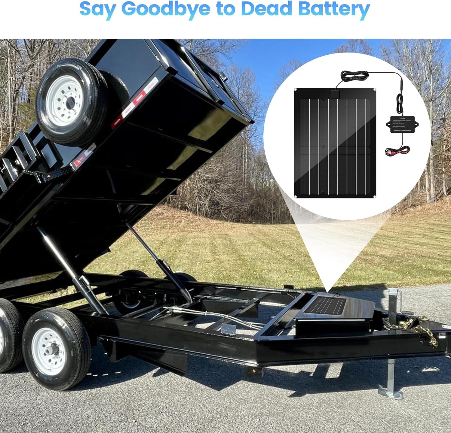 Solar Battery Charger Maintainer, 15W Solar Panel Kit for Dump Trailer Built-In