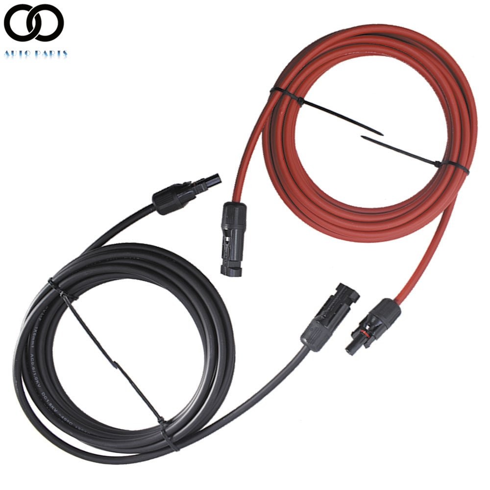 1 Pair 12/10 AWG Black + Red Solar Panel Extension Cable Wire Connector
