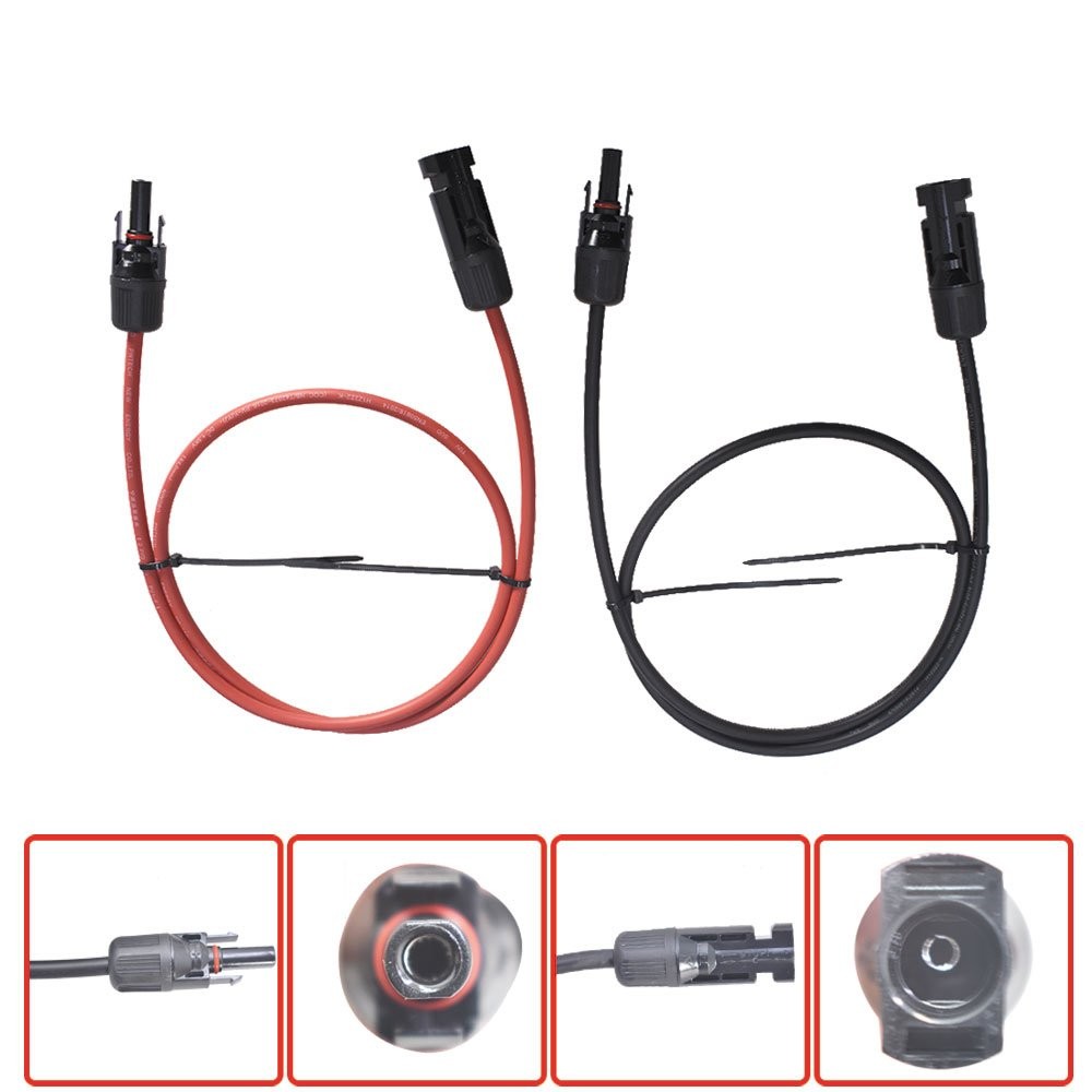 1 Pair 3 Feet Black + Red 10 AWG Solar Panel Extension Cable Wire Connector