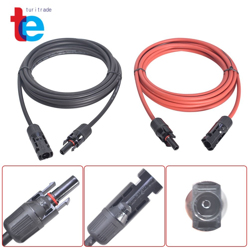 12 AWG Solar Panel Extension Cable Wire Connector 1 Pair 10ft Black + Red