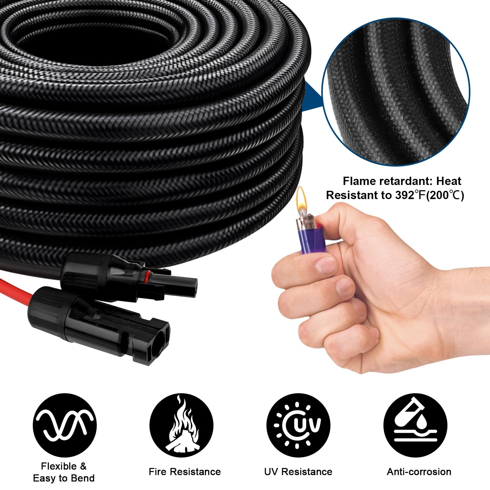 Solar Panel Extension Cable – 10AWG 10FT Solar Wire with Female & Male Waterp…
