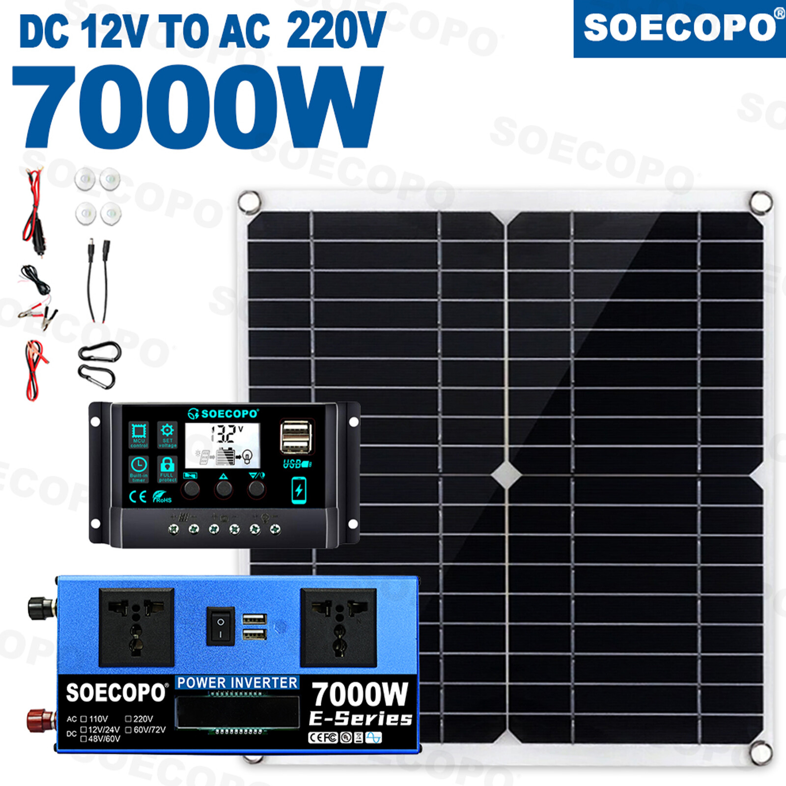 7000W Complete Solar Panel Kits Solar Power Generator 100A Home 110V/220V Syst