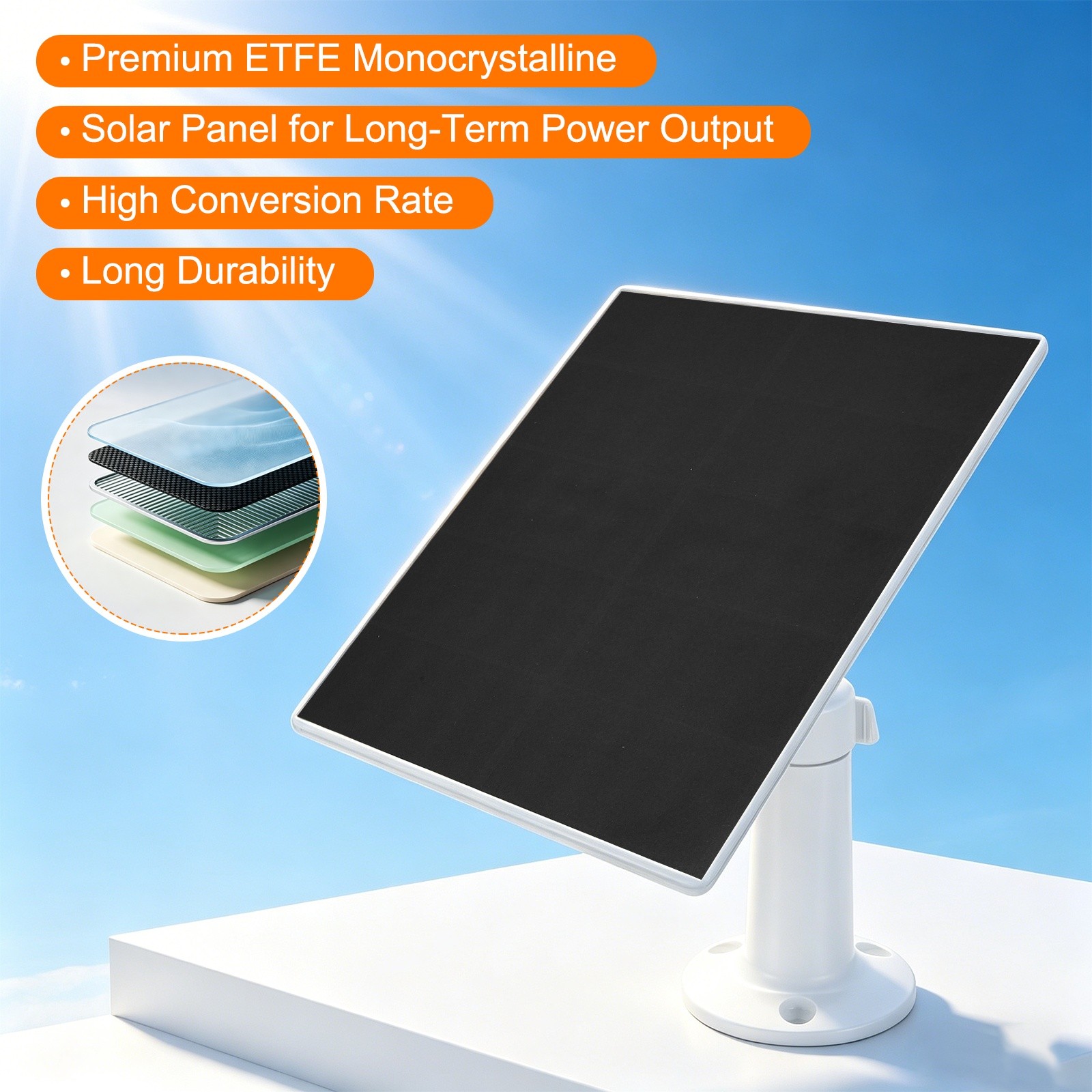 1 Pack of 5V 4W Solar Panel, Waterproof Dual Type-C/USB Solar Charger, White