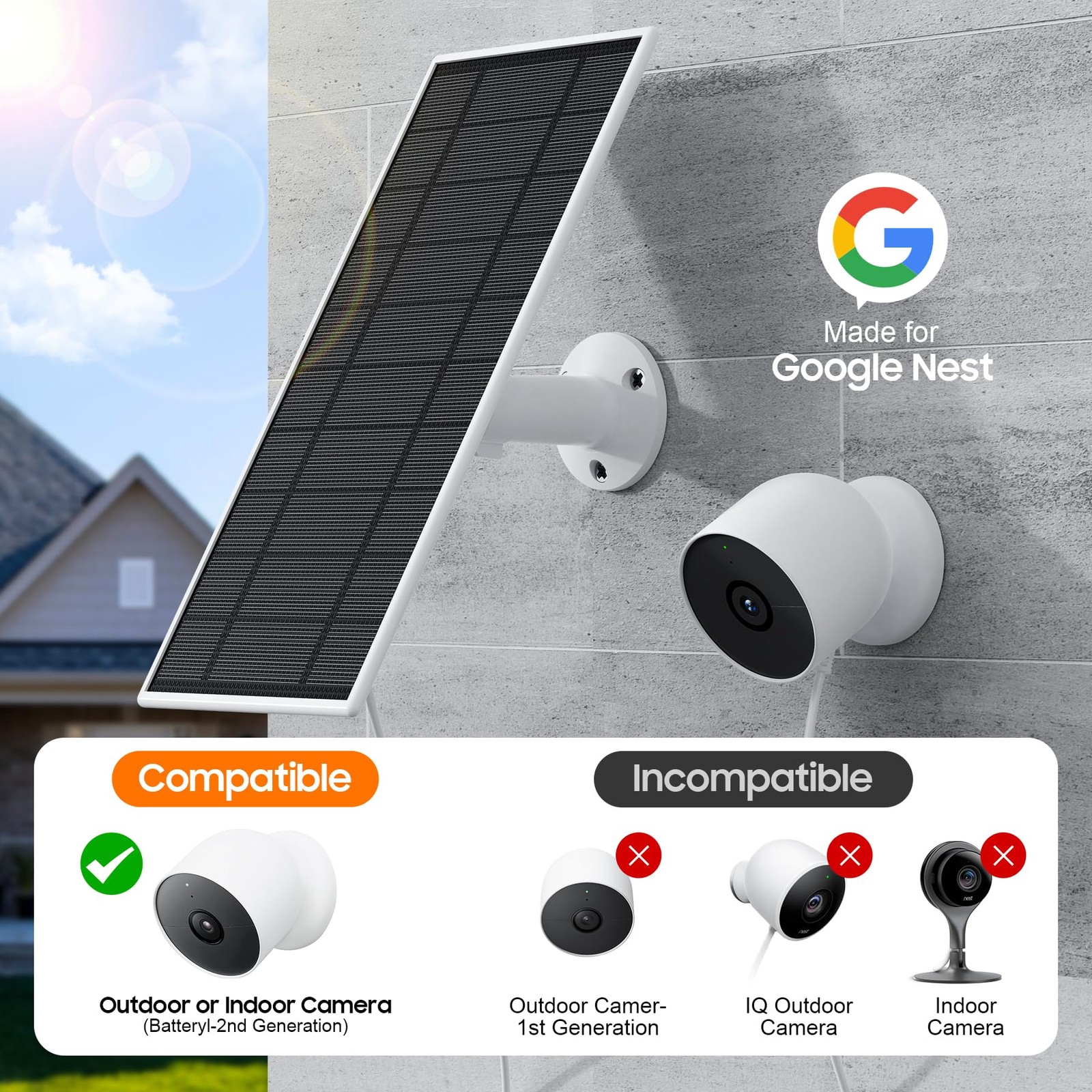 Solar Panel for Google Nest Camera, 2Pack Upgraded Solar Power Charger for Go…