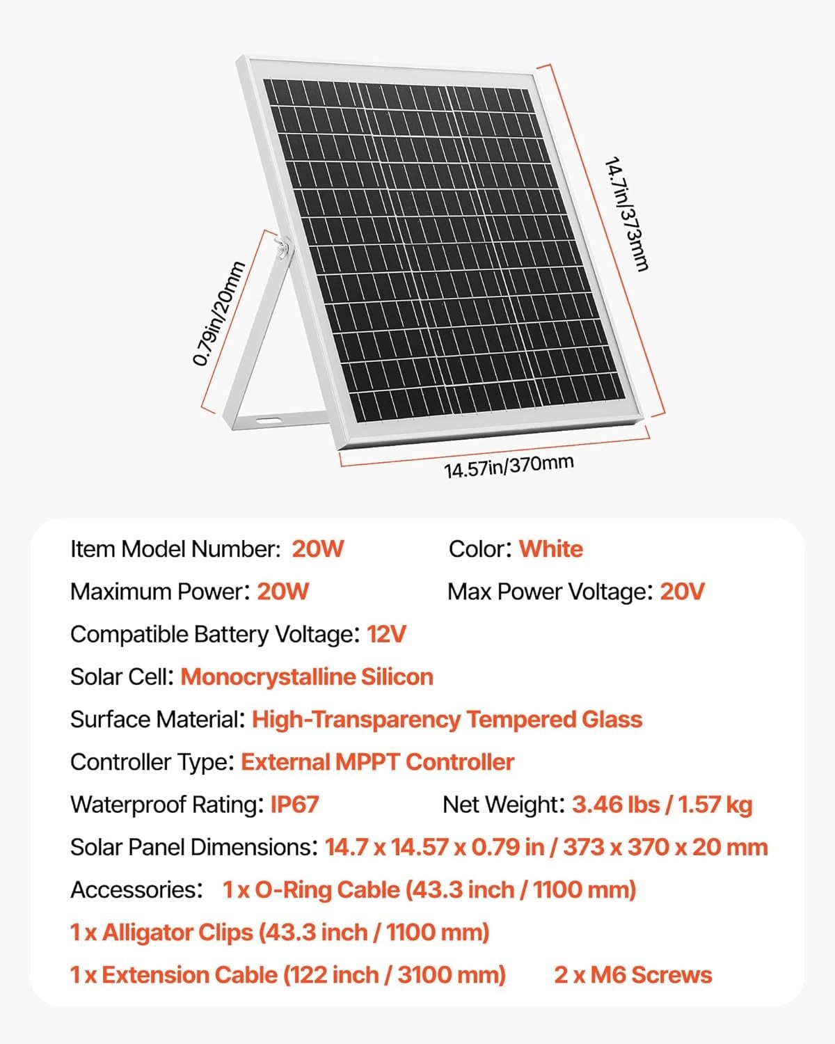 20W 12V Solar Panel Battery Charger, Solar Battery Trickle Charger Maintainer…
