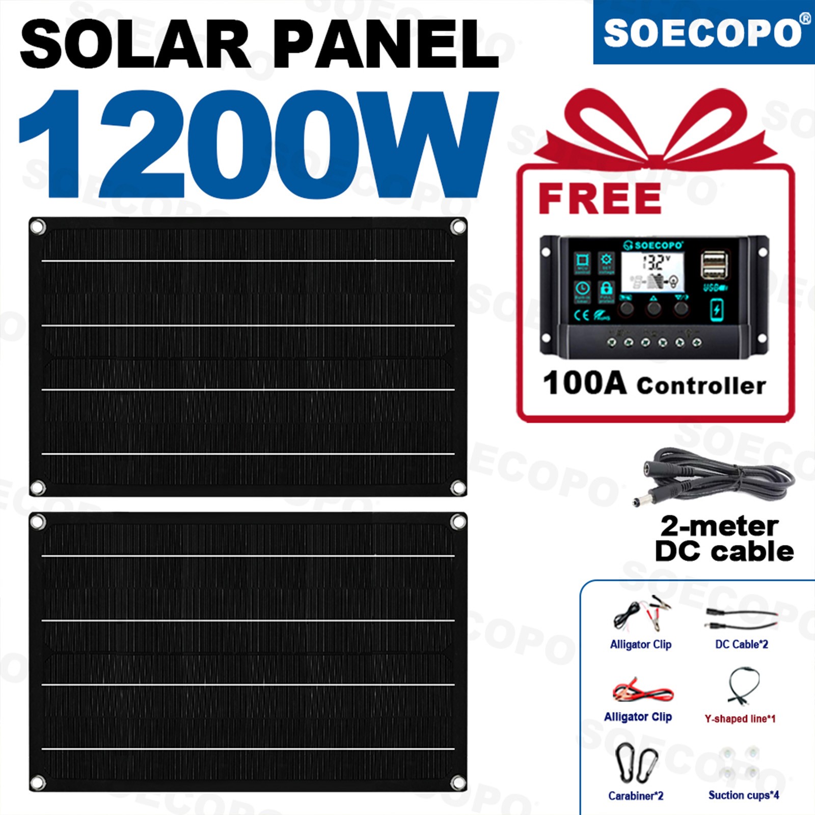1200W Solar Panel Set – 2 x 600W Concentrator Panels + 100A Controller OutdoorE3