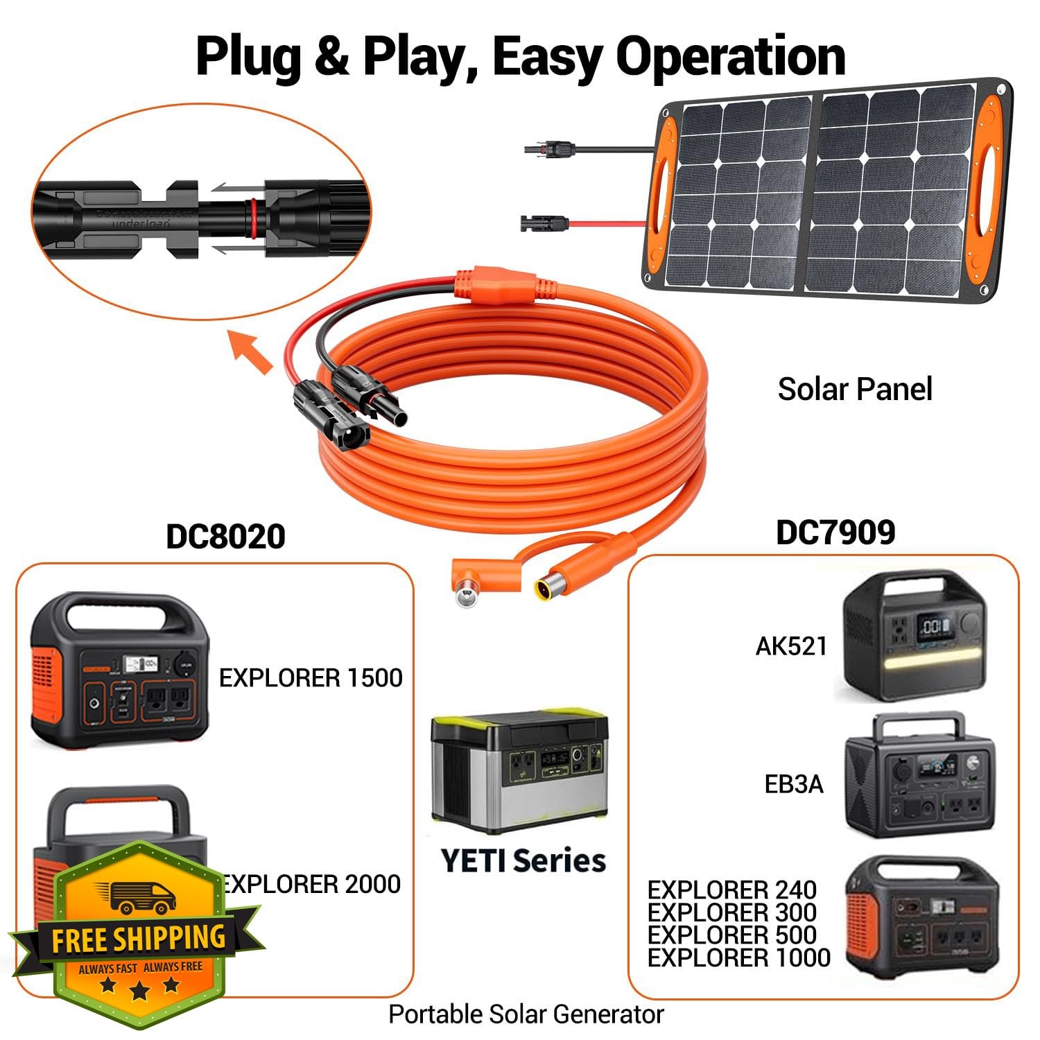 Bateria Power 20FT Orange Solar Adapter