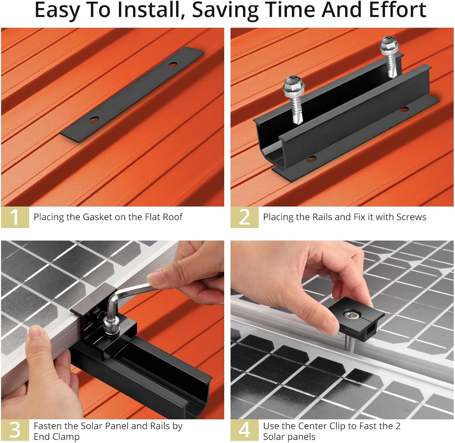 Solar Panel Mounting Brackets, Included 10 X 4.72 in Rails + 4 End Clamps + 6 Ce