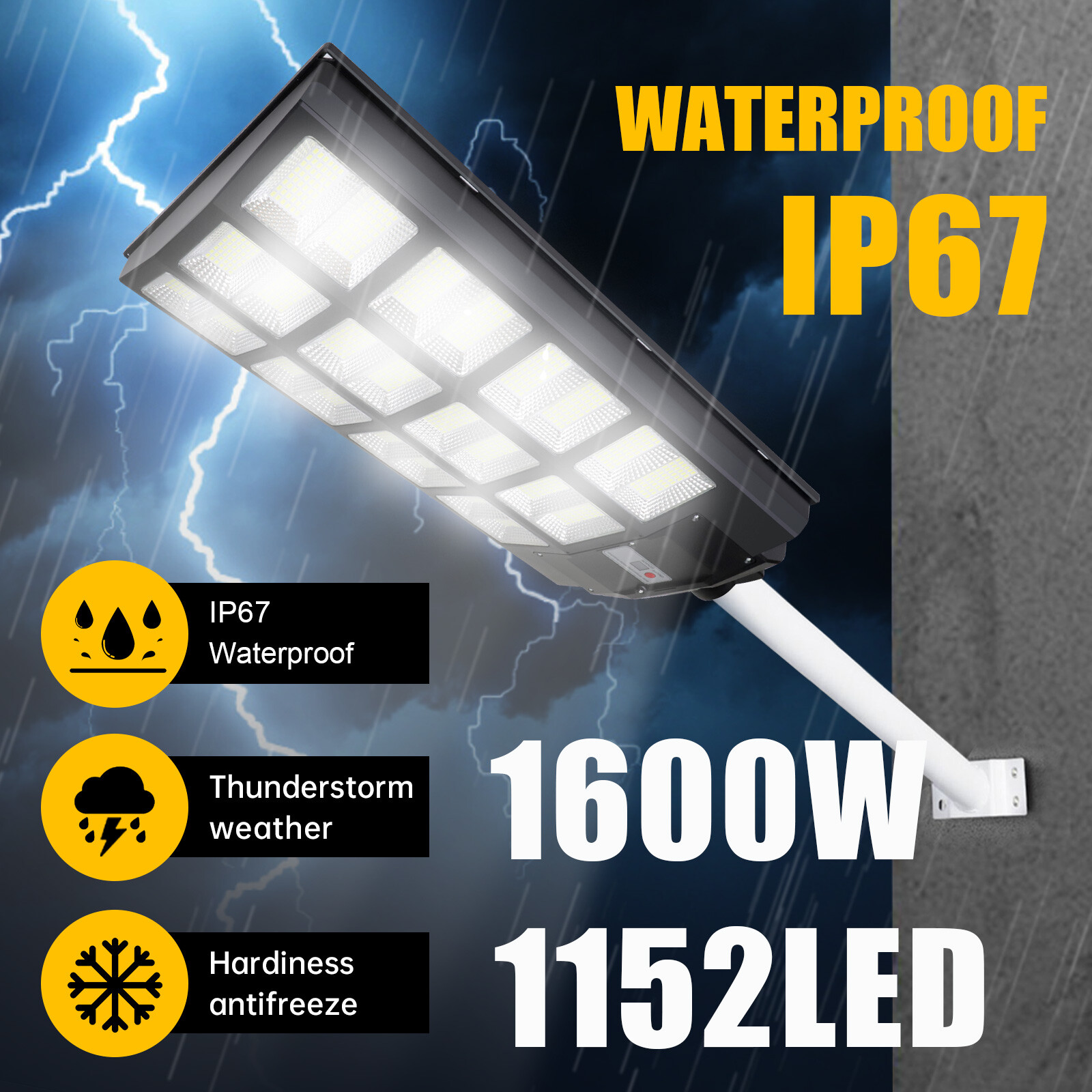 Solar Street Light 1600W Super Bright Dusk to Dawn Pole Sensor+Radar+Remote