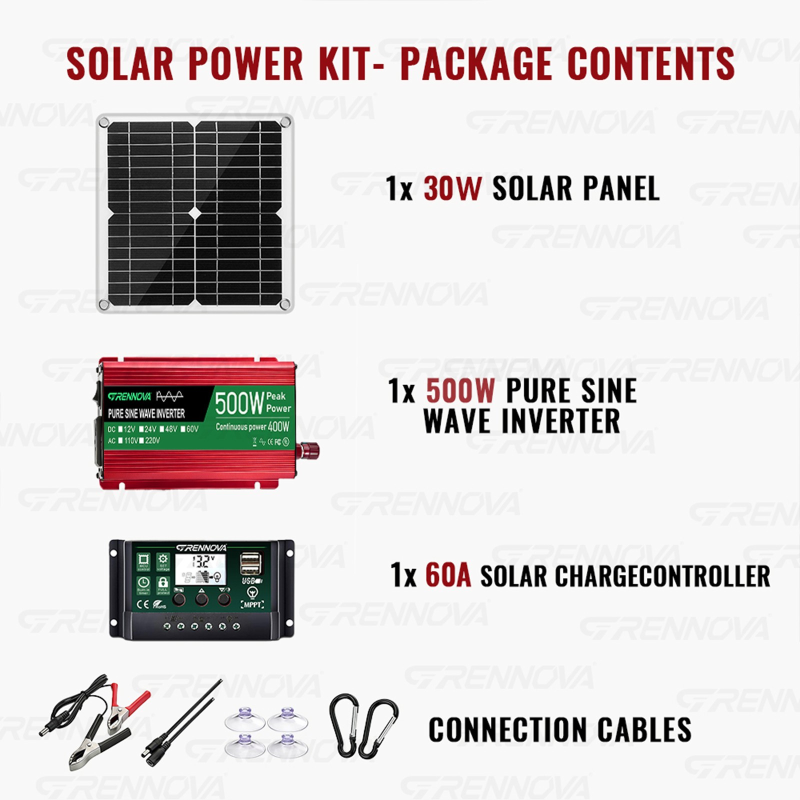 Grennova 500W Pure Sine Solar Kit 60A MPPT RV Home Off-Grid Power