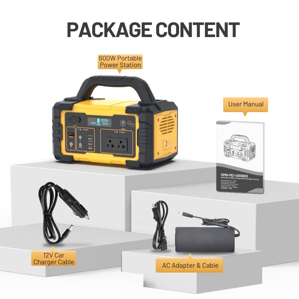 647Wh 600W Portable Power Station, AC/DC, LED Light, Backup Battery, 1200W Peak