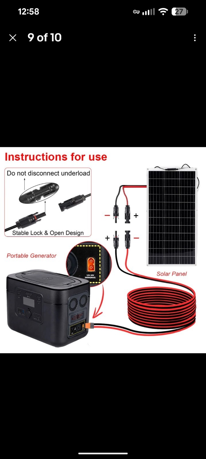 10ft XT60i Female to Solar Connector Solar Panel Charging Cable 12 AWG-SEE NOTE*