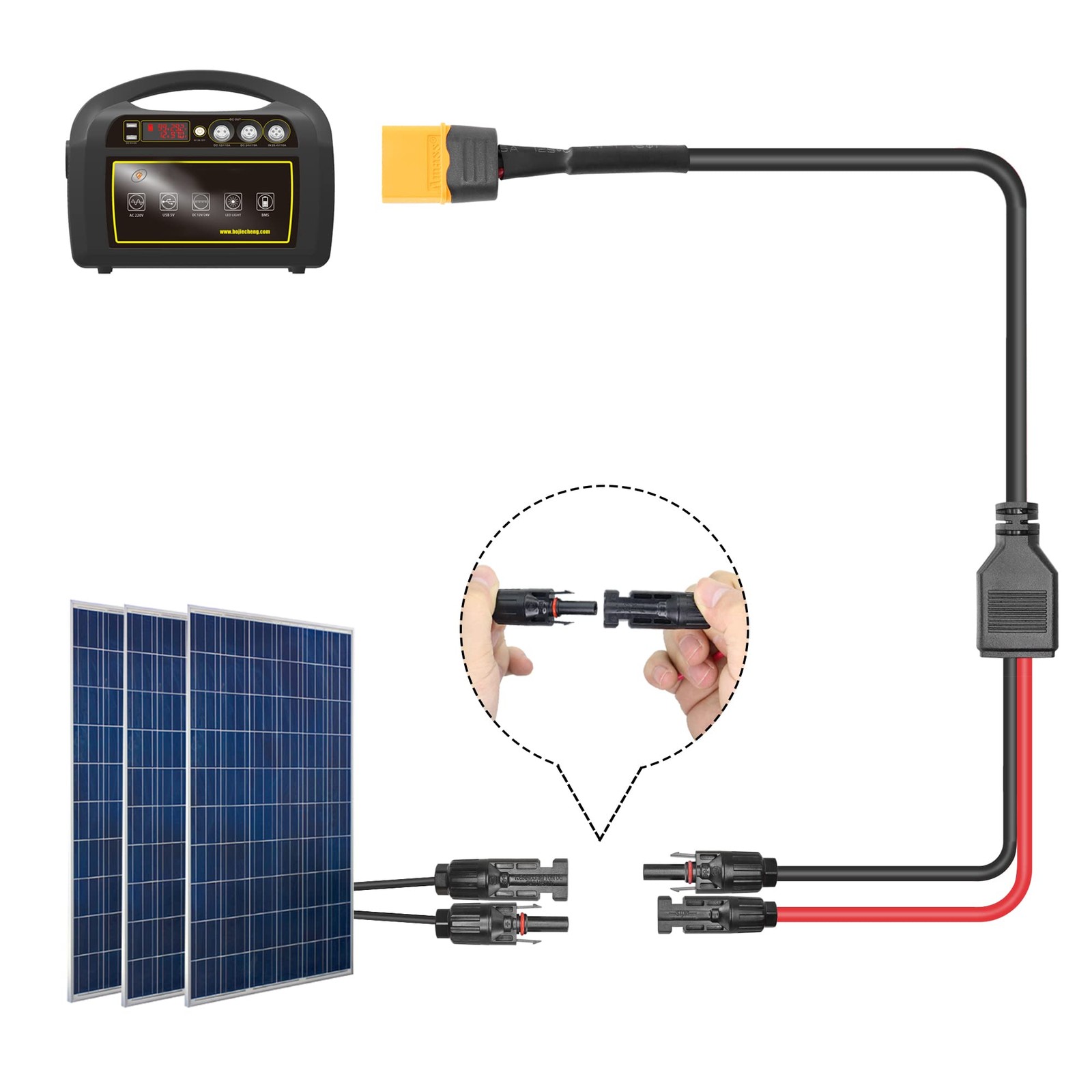 Solar Connector to XT60 Male Adapter Cable,1.8m/5.9ft XT60 Male Connector Con…
