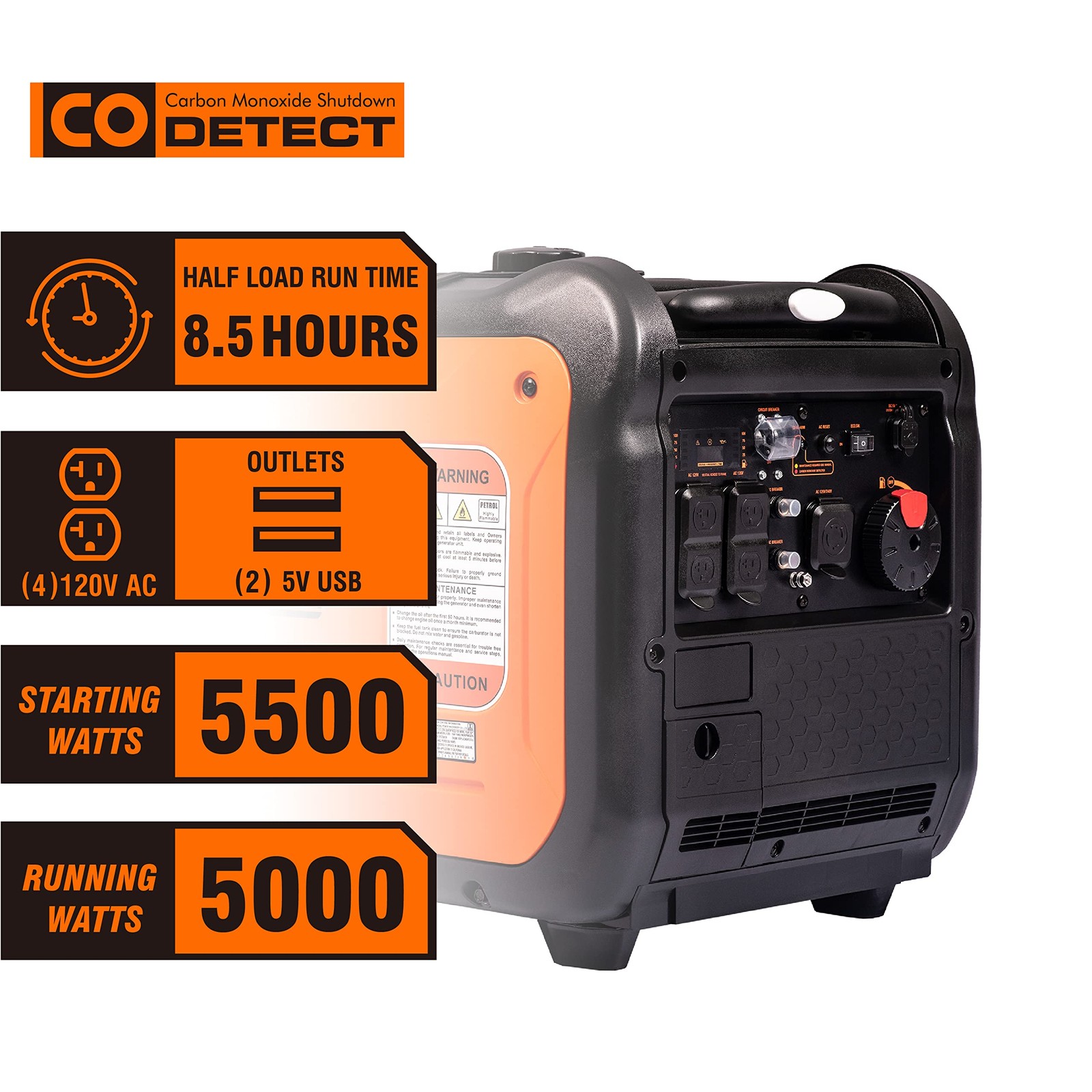GENMAX Portable Generator，5500W Ultra-Quiet Gas Engine, EPA Compliant, Eco-Mo…