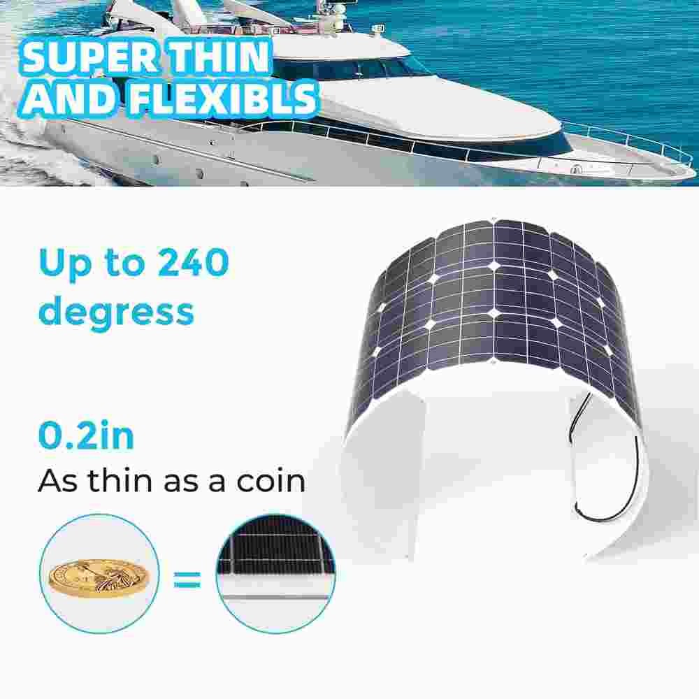 200W Watt Flexible 12V Mono Solar Panel Home RV Rooftop Camping Off-Grid Power